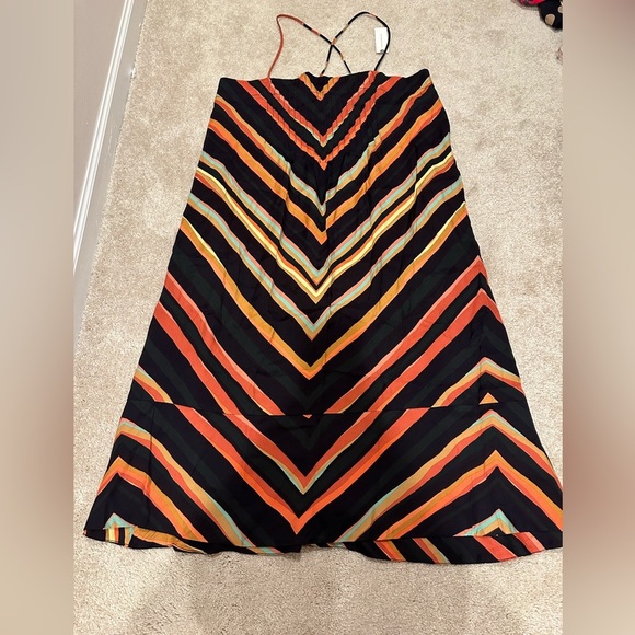 Anthropologie Runi Chevron Slip Dress Strappy Cross Back A-Line Midi Size L NWT - Picture 4 of 7